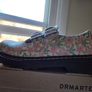 Dr. Martens Pink and Green Floral Buckle Shoes